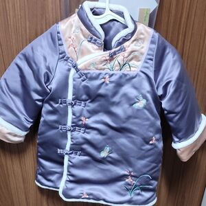 Japanese Weekend Lavender and Apricot Embroidered Kids Coat